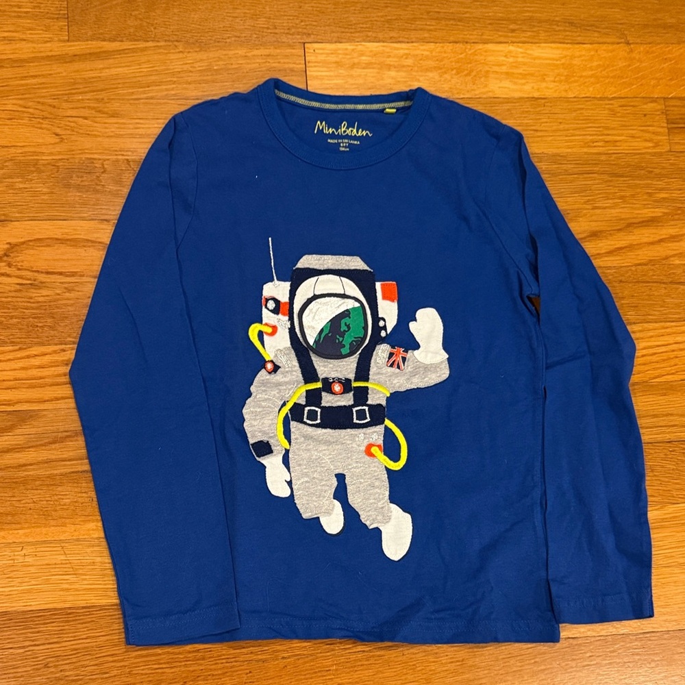 Mini Boden sz8-9y Royal Blue Astronaut Long Sleeve Tee